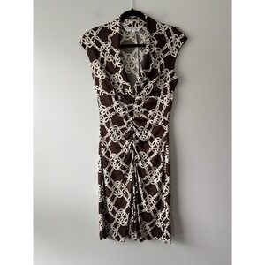 Trina Turk Women's Brown Patterned Silk Jersey Shift‎ Dress Size 2 Business
